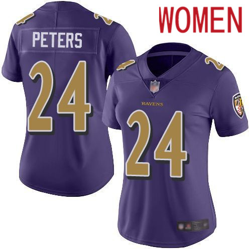 Women Baltimore Ravens #24 Marcus Peters Nike Purple Color Rush Legend Player NFL Jersey->women nfl jersey->Women Jersey